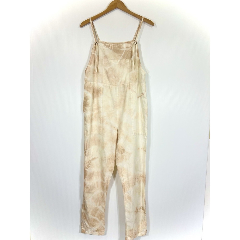 Lacausa Cezanne Linen Cotton Overalls Sz Small Beige Tie Dye Pockets Lightweight